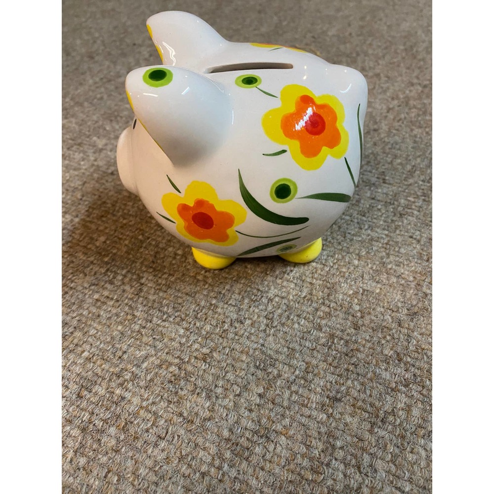 Floral Hand painted Orange and Yellow Piggy Bank - Picture 4 of 6